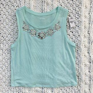 Mint Crystal Beaded Short Top